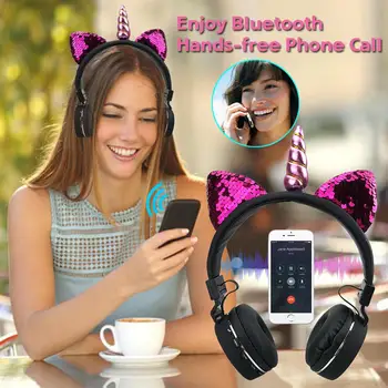 Børn Hovedtelefoner Trådløse Bluetooth-Unicorns Headset Stereo Musik Strækbar Tegneserie Kat Øret Hovedtelefon til Børn, Voksne Gaver