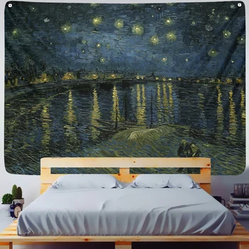 Star Månen Nat, Van Gogh-Maleri Trykt Stue Dekoration Væggen Hænger Tapetet yogamåtte Tæppe Hjem, Indretning, Kunst 230X180cm