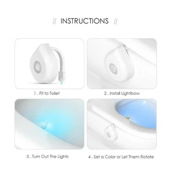 Toilet Lys Smart Motion Sensor Toilet Sæde Nat Lys 8 Farver Foranderligt Vandtæt WC Lampe