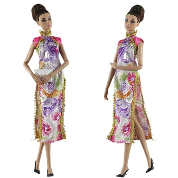 Blomstret Kjole Til Barbie-Dukker, Tøj Kjole Kinesisk Qipao Cheongsam Aften Kjoler Til Barbie-Dukker, Tøj 1/6 Dukke Tilbehør