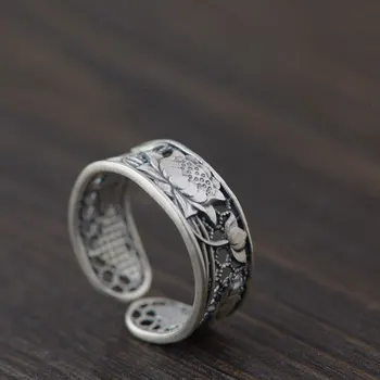 FNJ 925 Sølv Lotus Ring Hule Oprindelige S925 Sterling Thai Sølv Ringe for Kvinder Black Smykker