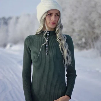 BYGOUBY Botton Fashion Kvinder Efterår og Vinter Tyk Varm Trøje Strikket Pullover Jumper bedste Kvindelige Slim Rib Sweater