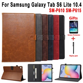 Taske til Samsung Galaxy Tab S6 Lite 10.4 Tilfælde Dække Premium PU Læder Stå med Blyant Indehaveren P610 P615 SM-P610 SM-P615 Funda