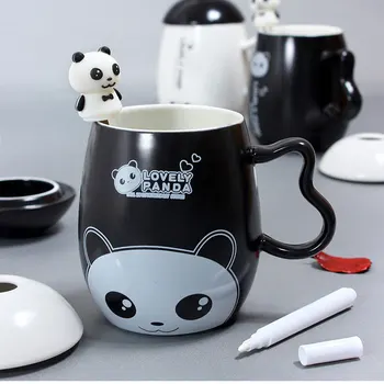 Panda keramiske krus Nice-dyr keramisk kop med Panda ske og pen efterlade en besked Mest Populære Fødselsdagsgave Og Krus Mælk
