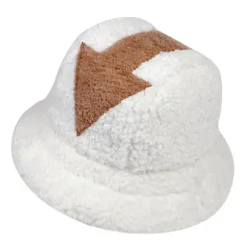 Appa bucket hat Lam uld hat vinter varm Fiskeri Caps Faux Fur Pilen Symbol Trykt Bucket Hat Mænd Kvinder tidevandet Flad Top Hatte