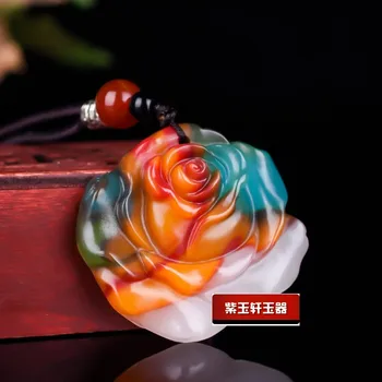 Mode Farve Rose Jade Vedhæng Halskæde Smykker Kinesiske Hånd-Udskåret Kvinder, Mand Og Lykke Gaver Amulet Gratis Reb