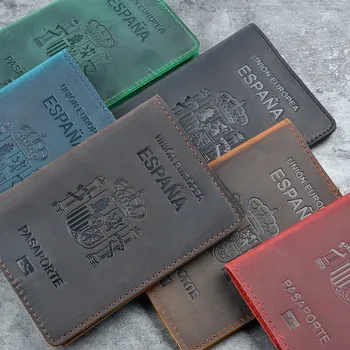 High-end Spanien Ægte Læder Pas Dække For Espana Kreditkort Indehaveren Vintage Mænd Kvinder Pas Tilfælde Travel Wallet