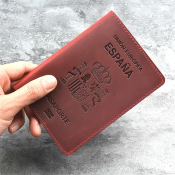 High-end Spanien Ægte Læder Pas Dække For Espana Kreditkort Indehaveren Vintage Mænd Kvinder Pas Tilfælde Travel Wallet