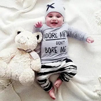 LONSANT Tøj Sæt Nyfødt Baby, Dreng, Pige Tøj med Lange Ærmer Print Tops+Bukser+Cap 3stk Roupas Infantis Menino Dropshipping