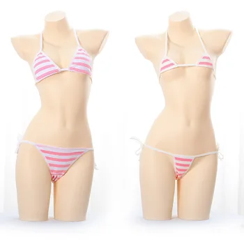 Japansk Sexet Undertøj Kawaii Lolita Blå Pink Hvid Stribet Mini Bikini Voksen Cosplay Erotiske Kostumer Bra Kvinder Undertøj Sæt