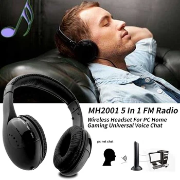 5-I-1 Wireless Headset Hovedtelefon Universal Noise Cancelling Stemme Hjem Chat Radio Trådløst Headset Til PC ' en FM-Radio Headset