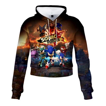Sonic The Hedgehog 3D-Print Afgrøde Top Hoodie Super Sonic Harajuku Beskåret Sweatshirt Streetwear og Hiphop-Lange Ærmer Pullover Toppe
