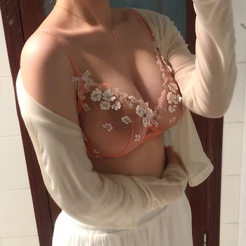 Sexy lace super tynd kop se-gennem mesh kvinders undertøj, bh, ingen svamp cup