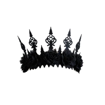 Black Flower Halloween Crown Part Hårbånd Gotiske Vind Cosplay Pandebånd Hovedbeklædning Tilbehør