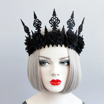 Black Flower Halloween Crown Part Hårbånd Gotiske Vind Cosplay Pandebånd Hovedbeklædning Tilbehør