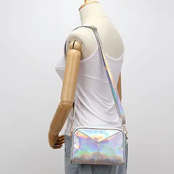 Kvinder Skulder Tasker Læder Holografiske Aften Håndtasker Hobo Messenger Crossbody Taske