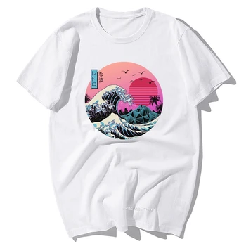 Vaporwave Bølge Japansk T-shirt Harajuku Ren Bomuld Streetwear O Hals Camisetas Hombre Mænd Nye Sjove Tshirt