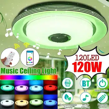 120W LED Musik Loft Lys Bluetooth Højttaler Dæmpbar Remote+APP Control AC110-220V 40cm Indendørs Smart Runde Loft Lampe
