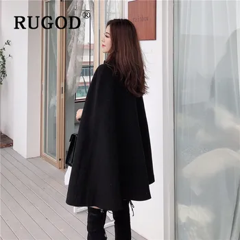RUGOD koreanske Nye Stil Solid Farve Løs Cape Pels Saml Talje Uldne Mellemlang Lang Frakke Kvinder Vinteren Toppe Til Kvinde