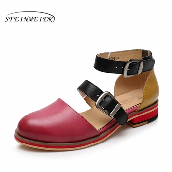 Kvinder sandaler 2020 sommeren yinzo damer hjemme i ægte læder wedges vintage platform dobbelt spænde røde sko til kvinder sandaler