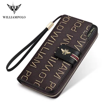 WilliamPolo lange Kvinders walltes PVC syntetisk læder, Høj kapacitet Multi-kort telefonen mønt Penge dame punge kortholderen