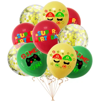 Tegnefilm, Spil Tema Konfetti Latex Ballon Sæt Banner Sæt Latex Balloner Kids Fødselsdag Dekoration Baby Brusebad Balloner