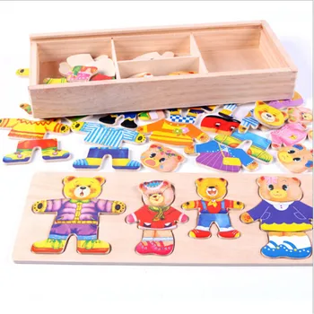 Træ-Puslespil Sæt Baby Pædagogisk Legetøj er Forsynet med Skiftende Tøj, Puslespil for Kids til Børn Træ Legetøj