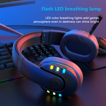 Farverig LED-Lys, Computer Hovedtelefoner Gaming Headset med Mikrofon Kabel Gamer Hovedtelefon Stereo Casque Øretelefon til Bærbar PC