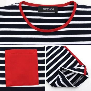 BFDADI Casual Ribbet T-Shirt Nye Mode Tøj til Kvinder Toppe O-neck T-Shirt 3/4 Ærmer Dame Pige t-Shirts Z-1901