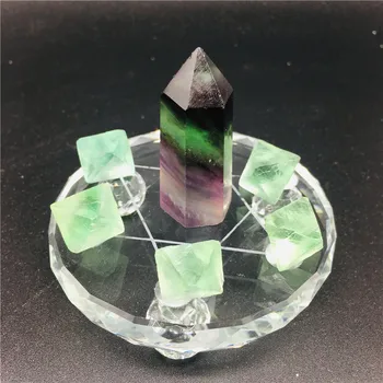 8cm Naturlig krystal fluorit wand reiki sten plade med Et sæt syv-stjernede array