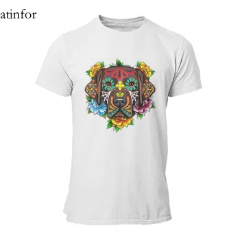 Sort Labrador Retriever Day of the Dead, Sukker Sku T-Shirt Fashion Sort kortærmet Grafisk Retro t-shirts 16089