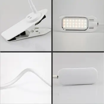 Nye 6W touch dæmpning farve led clip bordlampe genopladelige læsning study bordlampe med USB-Oplader