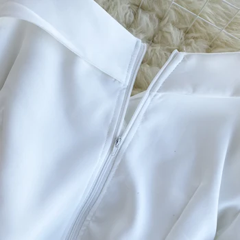 Kvinders Temperament Beaded Fuld Skjorte Off-Shoulder Uregelmæssige Hak Kontor Dame Blusa Solid Toppe Kvindelige Bluser ML670