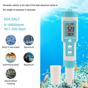 Nyeste C-600 7-i-1 PH / TDS / EF / ORP / S. G / Saltholdighed og Temperatur Baggrundslys PH-Meter ,Water Quality Monitor