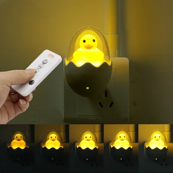 Gule Æg Duck LED Nat Lys AC 220V Med Fjernbetjening, Lys Sensor Tegnefilm Lampe børneværelse Mini Aften Hjemme Lys