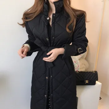 Koreanere Elegante Tykkere Kvinder Lang Frakke 2020 Vinter Fuld Ærme Single-breasted Jakker Varm Mode Damer Outercoat Overfrakke