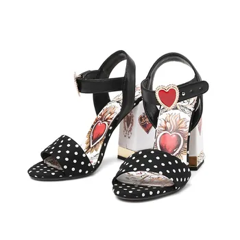 Nye kvinder sandaler i ægte læder Polka Dot hjerte Perle søde damer sko Kvindelige Sommer-Høj Hæl Kvinder Sandaler Sandalias Mujer