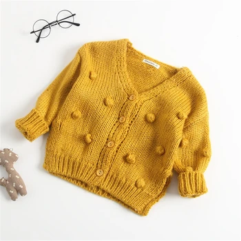 Baby Piger Button Down Sweater Efterår Forår Strikke Pels Solid Strikket Casual Enkelt Breasted Overtøj til 6M-3Y Piger