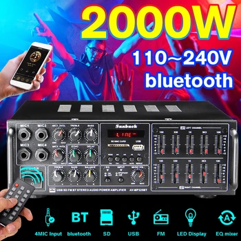 Bluetooth-SD, USB, FM-4*Mikrofon Stereo Forstærker 2000W 2-Kanals HIFI Tuner Remote Hjem HiFi-Lyd