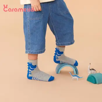 Caramella Nye Dinosaur Stribe Bomuld Kids Socks Nyhed Baby Drenge Kort Forår Stribe Sokker Sjove Søde Cool Kids Socks 1-12years