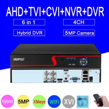 Red Panel H. 265+ XMeye Hi3520D Auido Face Detect 5MP 4-KANALS 4 Kanal Overvågning, Video-Optager Hybrid XVI TVI CVI NVR AHD DVR