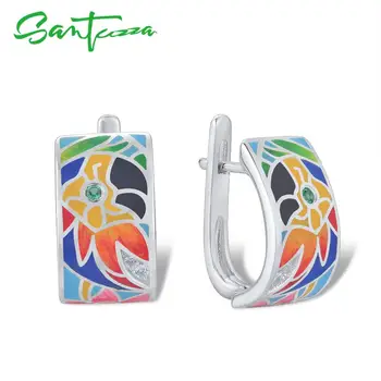 SANTUZZA Smykker Sæt Til Kvinder Ren 925 Sterling Sølv HÅNDLAVEDE Farverige Enamel Papegøje Ring Earring Vedhæng Mode Smykker Sæt