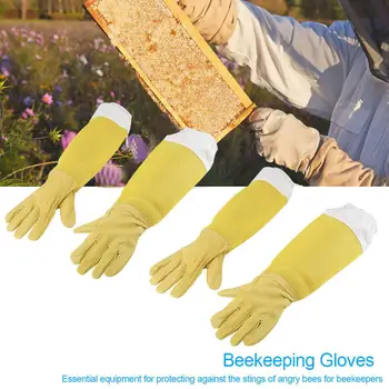 2 Par Gule Fåreskind Åndbar Mesh Gul Bi Handske Ventileret Professionel Anti Bee for Biavl Biavler Beehive