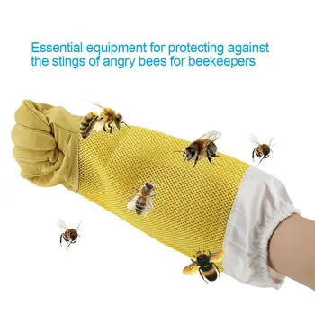 2 Par Gule Fåreskind Åndbar Mesh Gul Bi Handske Ventileret Professionel Anti Bee for Biavl Biavler Beehive