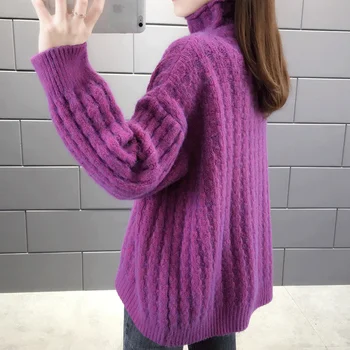 2020 Nye Efterår og Vinter Kvinder Turtleneck Sweater Løs Mode Strikket Sweater Frakke Kvindelige Twist Pullover Jumper Mujer Y582