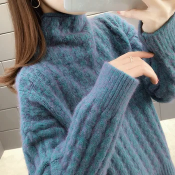 2020 Nye Efterår og Vinter Kvinder Turtleneck Sweater Løs Mode Strikket Sweater Frakke Kvindelige Twist Pullover Jumper Mujer Y582