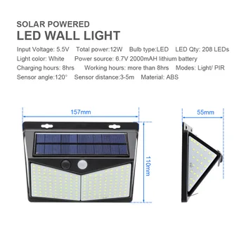 3 Modes LED Solar Lys Motion Sensor 100/208 LED Udendørs Solar Powered Væg Hvid Lampe Vandtæt til Haven Street Værftet