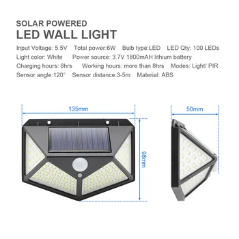 3 Modes LED Solar Lys Motion Sensor 100/208 LED Udendørs Solar Powered Væg Hvid Lampe Vandtæt til Haven Street Værftet