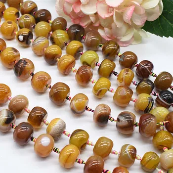 2strands/meget Glatte Runde ovale gule mønster agat naturlige sten perler Til gør det selv-Halskæde-Armbånd Kvinde Gave smykkefremstilling 15