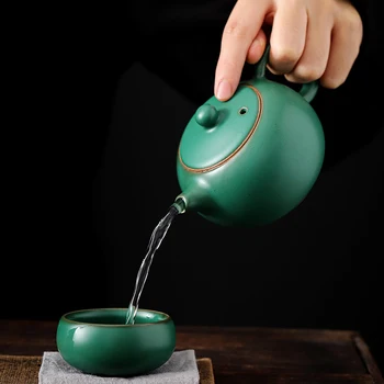 PINNY 210ML Retro Keramik Mørk Grøn Glasur XISHI Vintage Teapot Japansk Stil Te Pot Kung Fu Drinkware